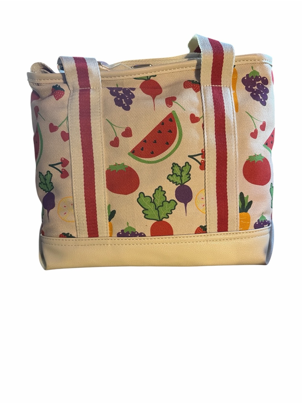🍒 NWT Luv Betsey Johnson Fruit & Veggie Canvas Tote + Crossbody Strap 🍉 - Picture 2 of 3